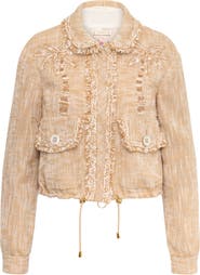 Maison Common Embroidered Bomber Jacket With Fringes