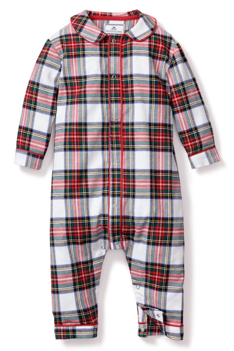 Cambridge Balmoral Tartan Plaid Cotton Blend One-Piece Pajamas, Main, color, WHITE
