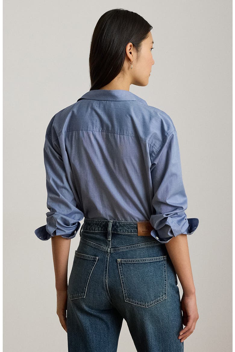 Cotton End-on-End Button-Up Shirt, Alternate, color, BLUE
