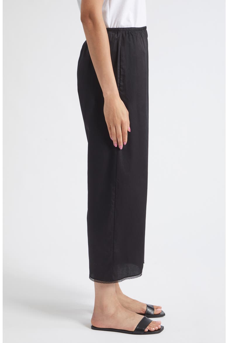 Yoko Lace Hem Crop Cotton Pants, Alternate, color, BLACK
