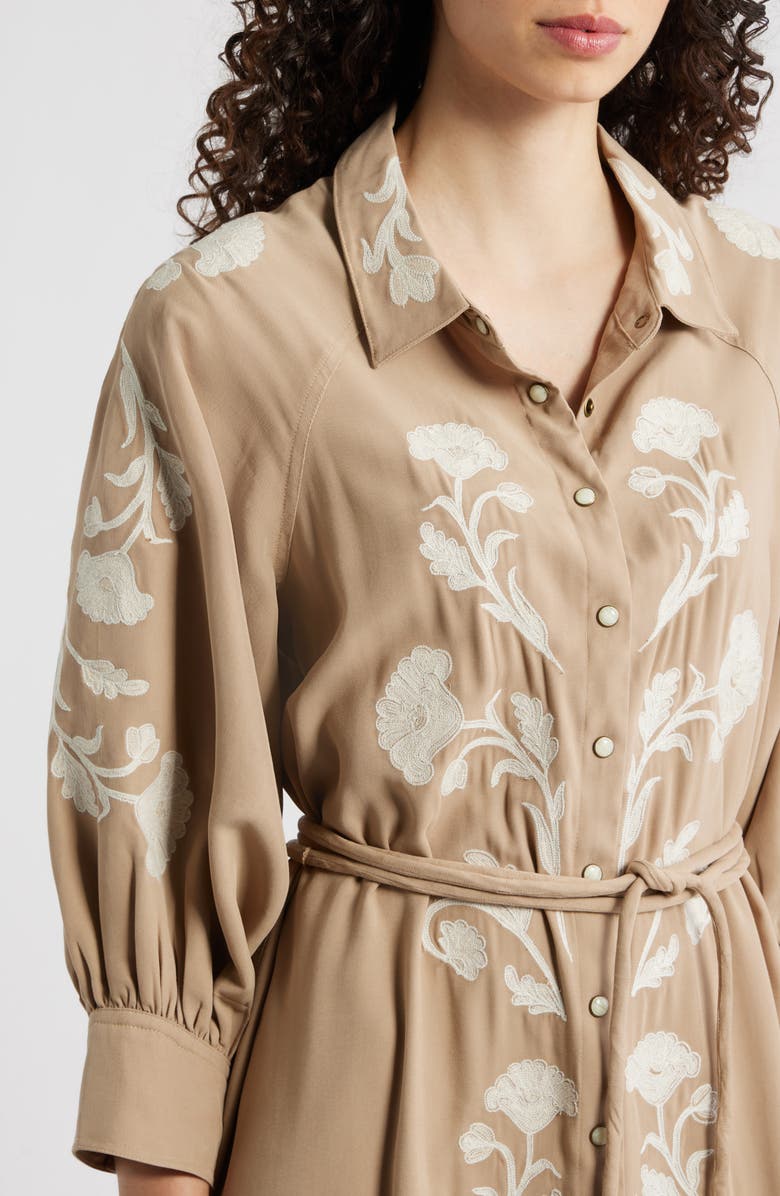 THE GREAT. The Western Herd Midi Shirtdress, Alternate, color, Soft Tan W/ Cream