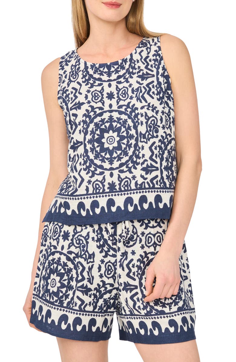CeCe Boarder Print Tank & Shorts Set, Alternate, color, Ocean Blue