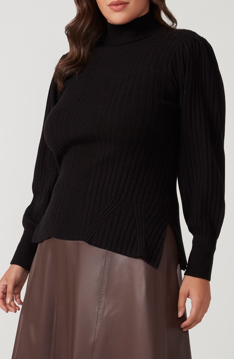 Estelle Rae Rib Mock Neck Sweater, Alternate, color, Black