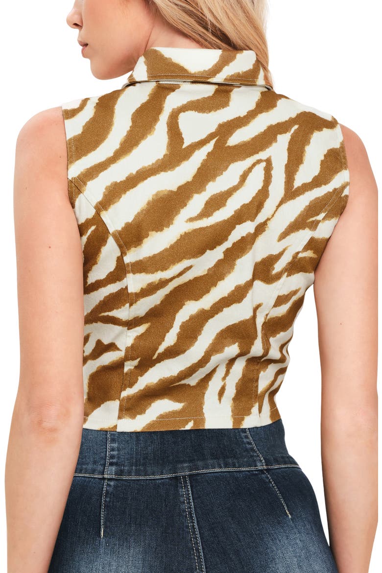 Zebra Stripe Sleeveless Twill Crop Top, Alternate, color, IVORY BROWN