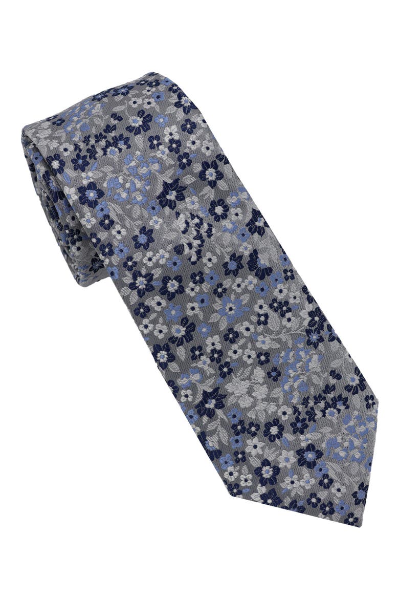 Floral Jacquard Slim Tie, Main, color, SILVER GREY