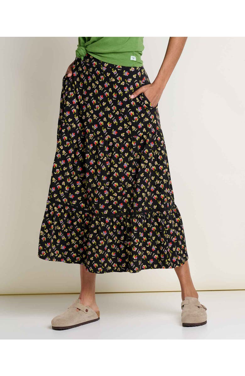 Toad & Co Marigold Tiered Midi Skirt, Main, color, Black Pansy Print