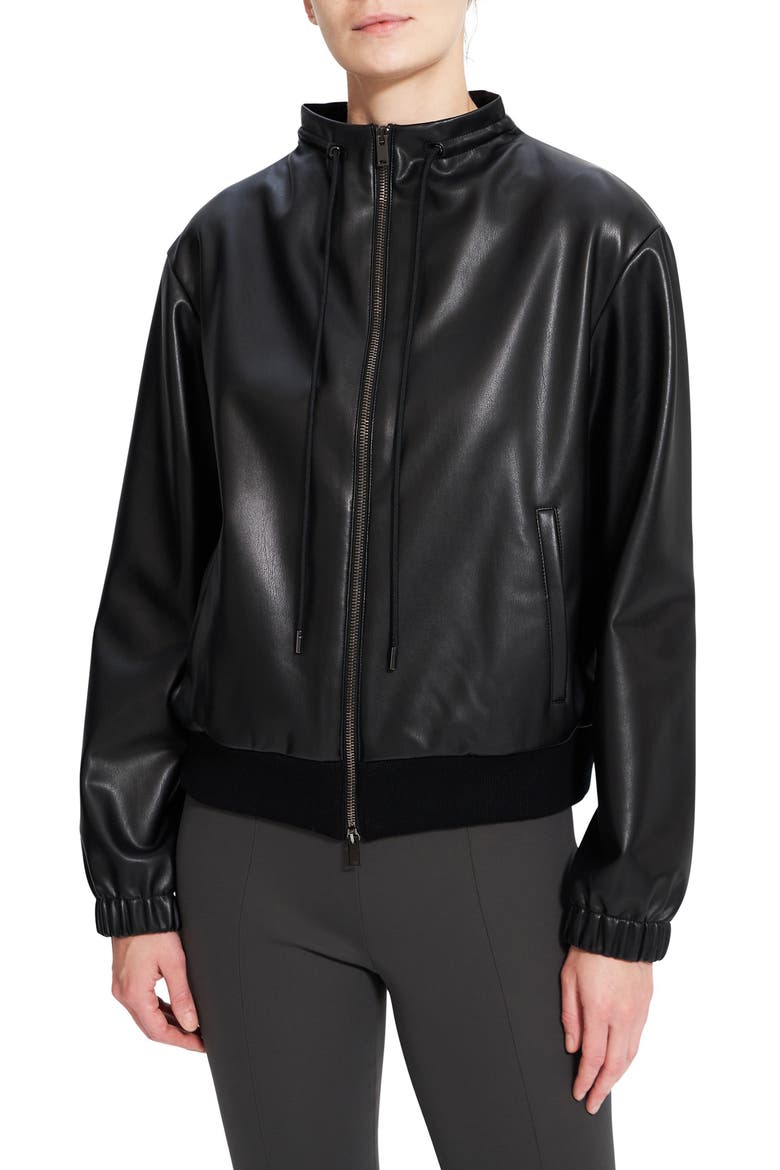 Faux Leather Bomber Jacket, Main, color, BLACK