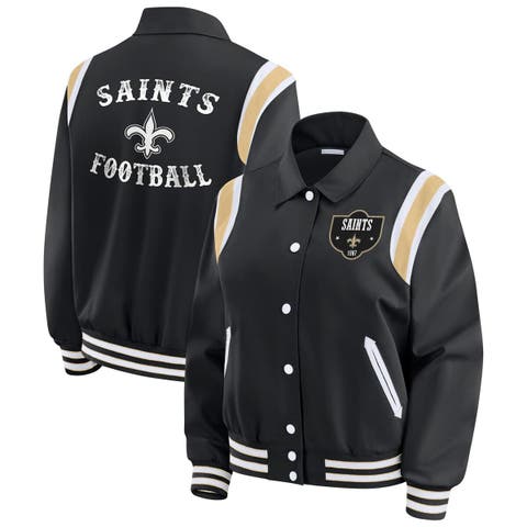 Women's WEAR by Erin Andrews Black New Orleans Saints Varsity Lightweight Full-Snap Jacket