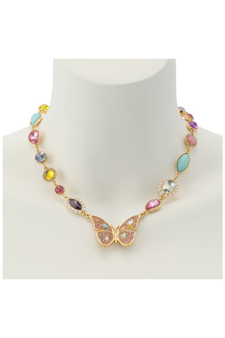 Butterfly Stone Necklace, Alternate, color, GOLD/ MULTI