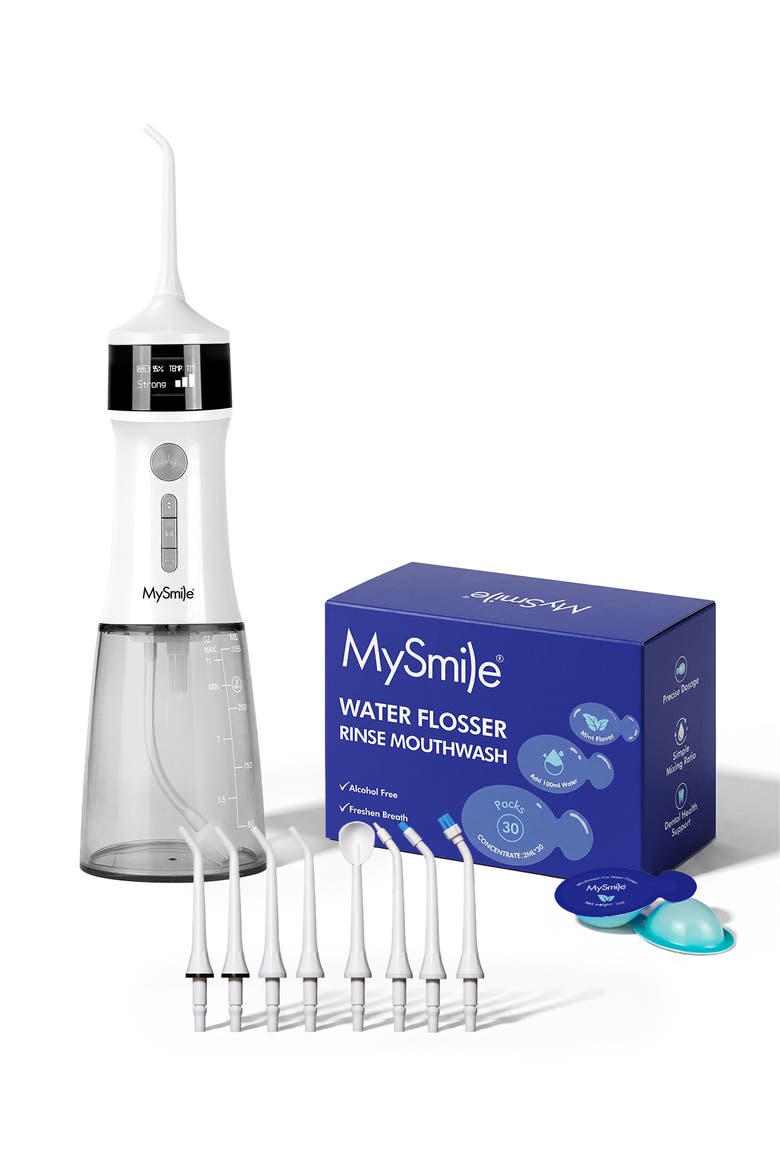 LP221 Cordless UVC Sterilizable Water Flosser with Mouthwash Pods Bundle, Main, color, White