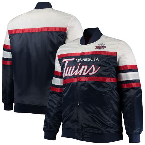 Men's Mitchell & Ness Navy/Red Minnesota Twins Big & Tall Coaches Satin Full-Snap Jacket