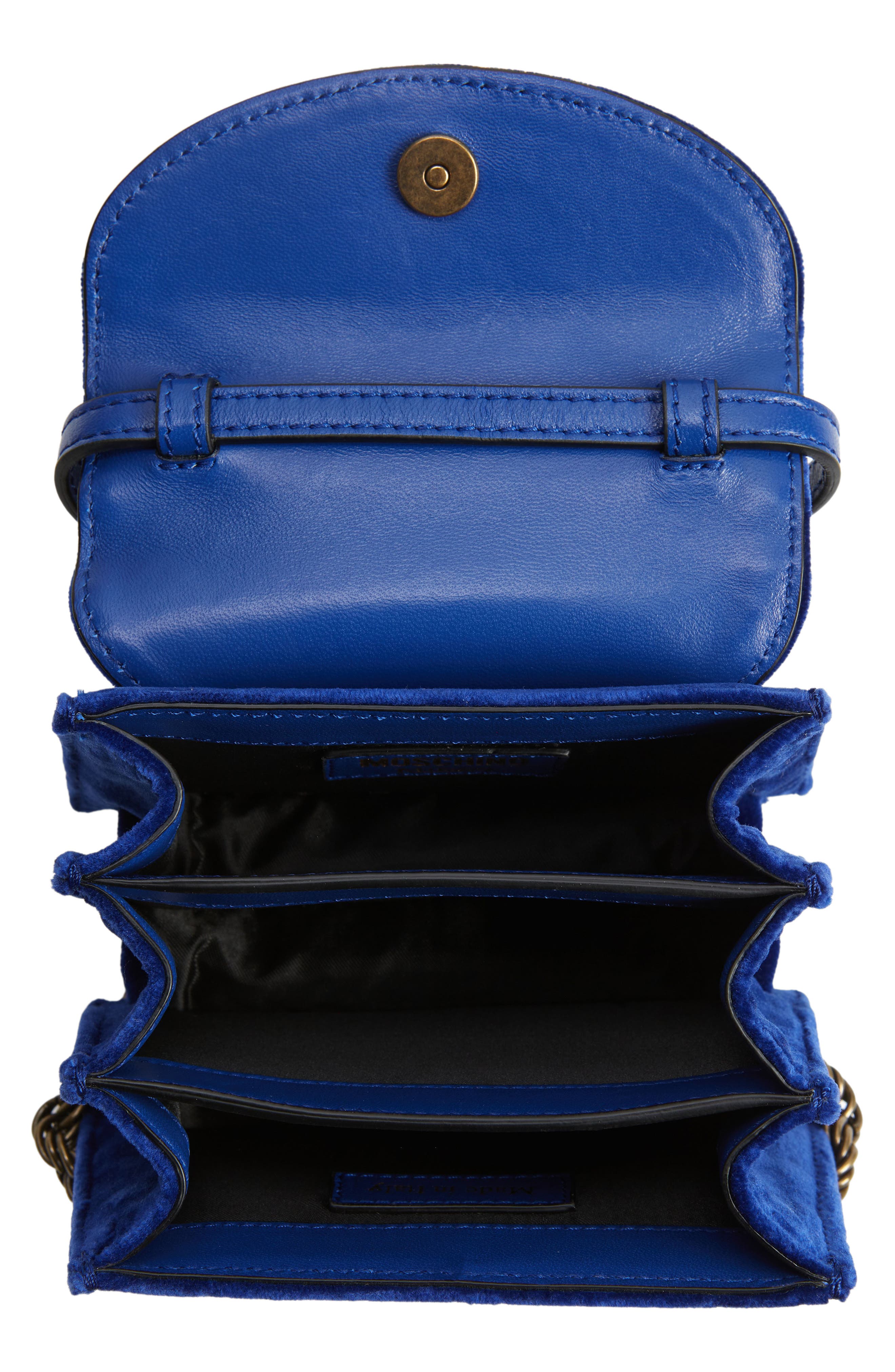 Moschino Padlock Velvet Crossbody Bag, Alternate, color, 