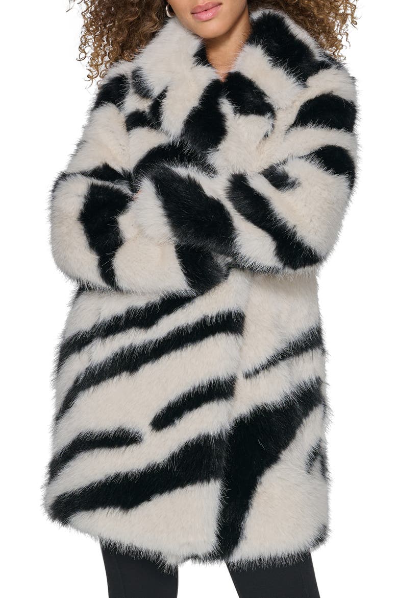 KARL LAGERFELD PARIS Oversize Zebra Print Faux Fur Jacket (Women