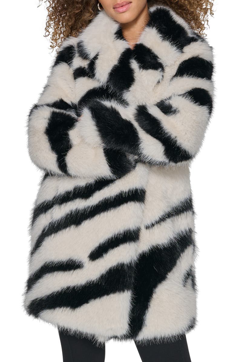 KARL LAGERFELD PARIS Oversize Zebra Print Faux Fur Jacket, Main, color, Black White