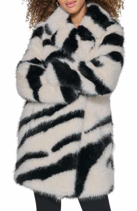 KARL LAGERFELD PARIS Oversize Zebra Print Faux Fur Jacket