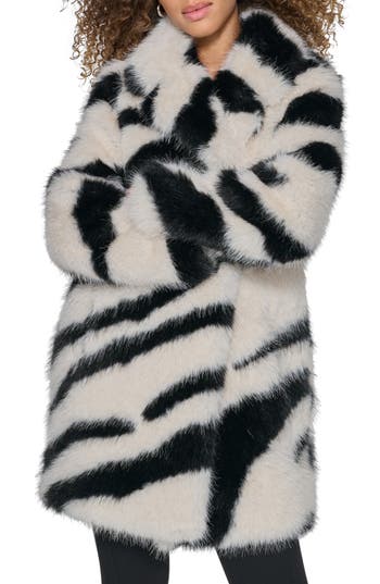 Karl Lagerfeld Paris Oversize Zebra Print Faux Fur Jacket In Multi