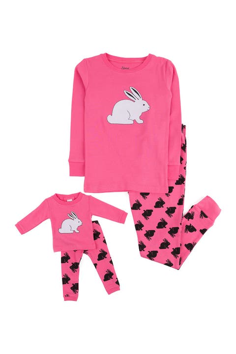 Girls Cotton Print Pajamas with Matching Doll Pair