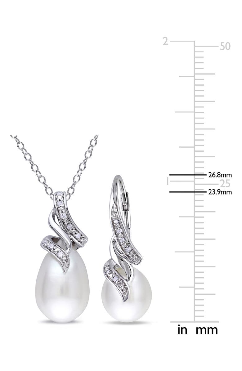 DELMAR Cultured Freshwater Pearl & Diamond Necklace & Drop Earrings Set - 0.09ct., Alternate, color, White