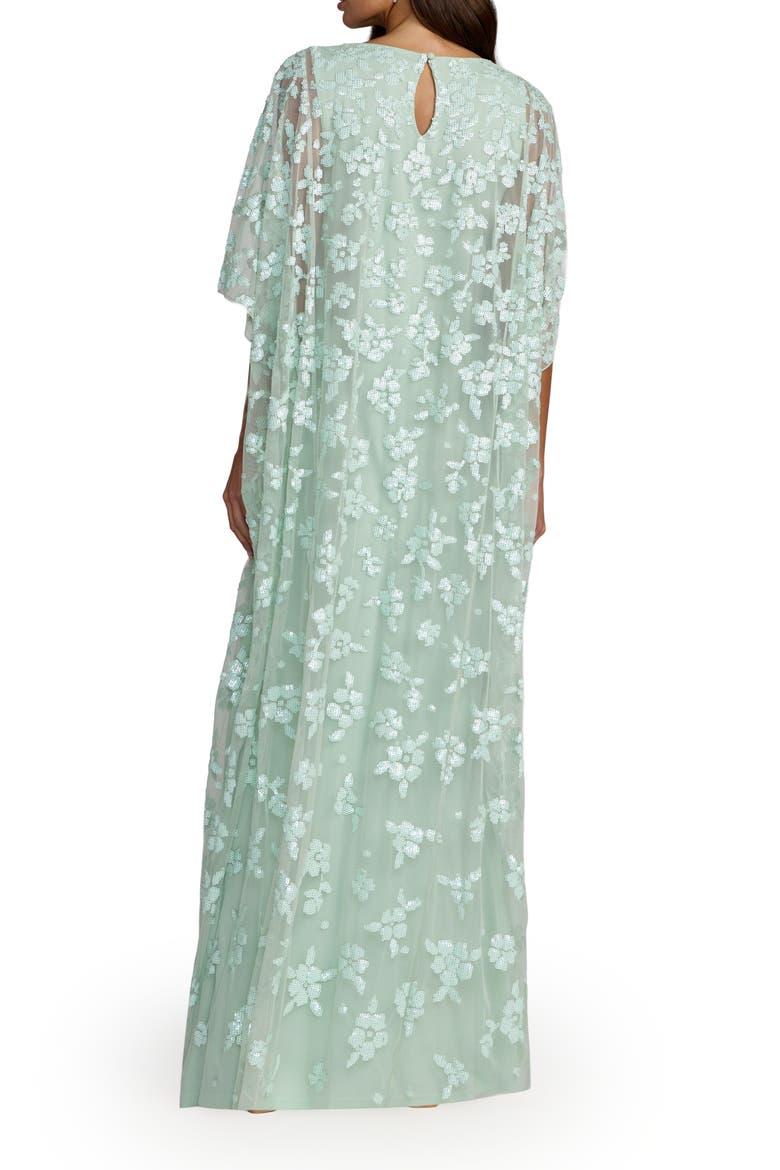 Sequin Floral Cape Sleeve Caftan Gown, Alternate, color, Seafoam