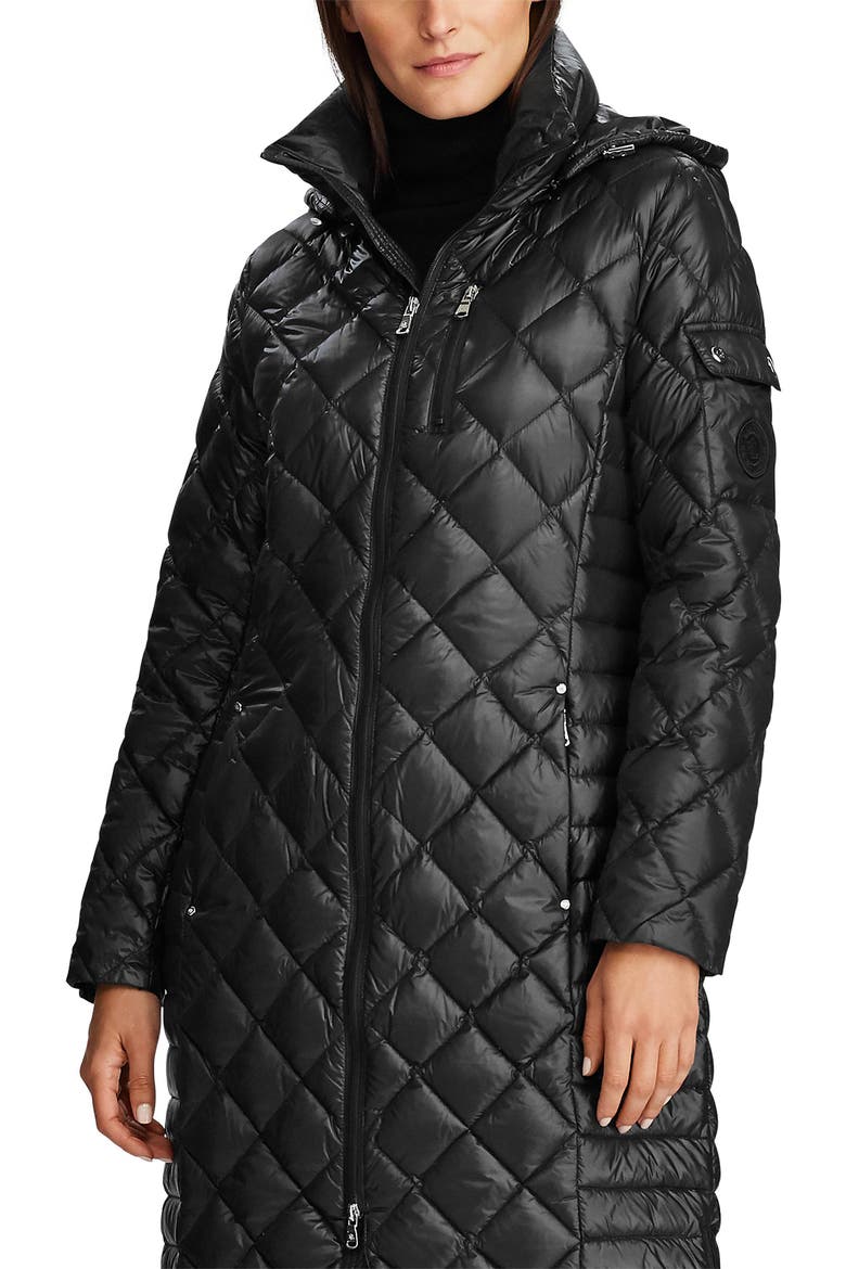 Packable Quilted Down Coat, Alternate, color, BLACK