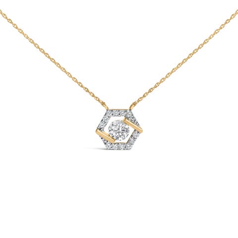 10k Yellow Gold Plated Silver 1.0 Cttw Lab Grown Diamond Hexagon Halo Necklace