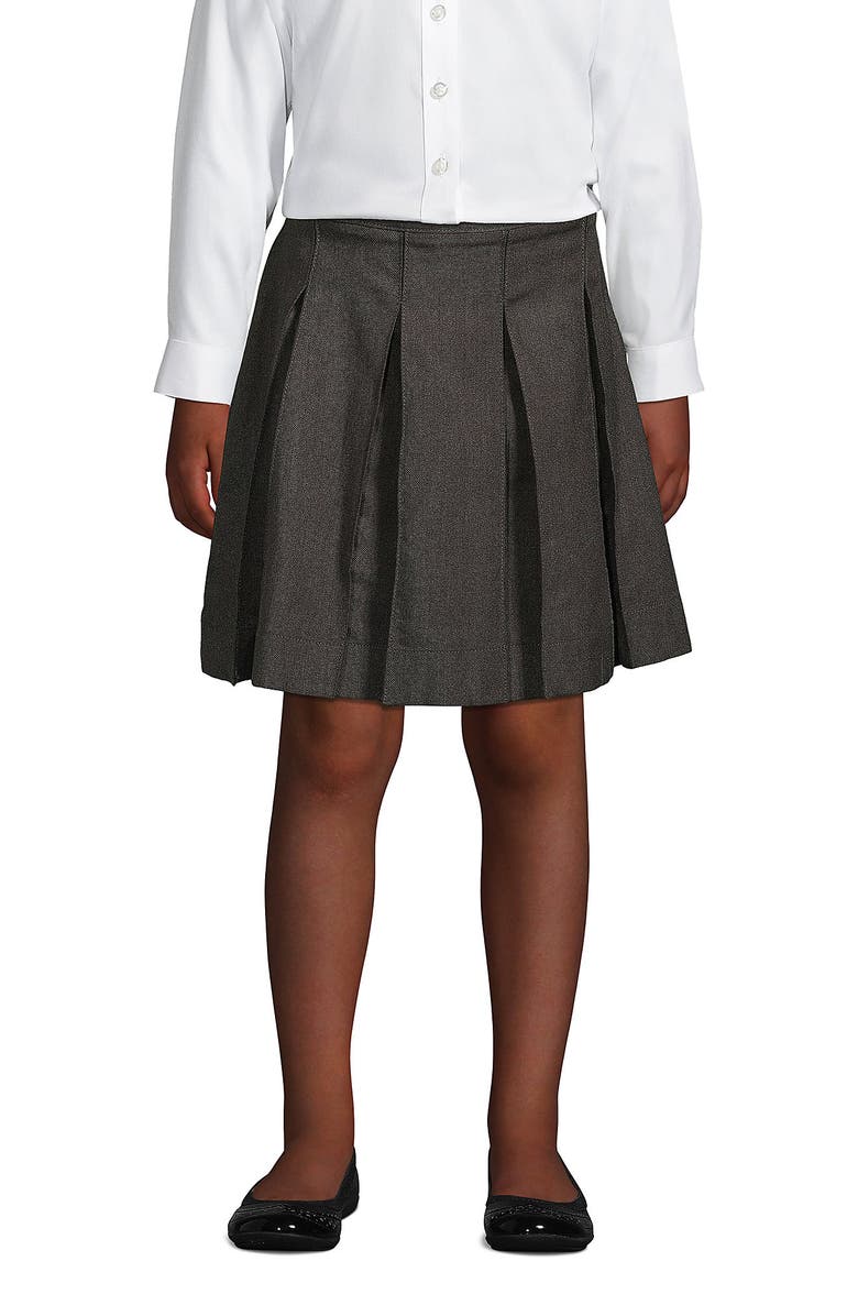 Lands' End School Uniform Girls Solid Box Pleat Skirt Below the Knee, Main, color, Gray