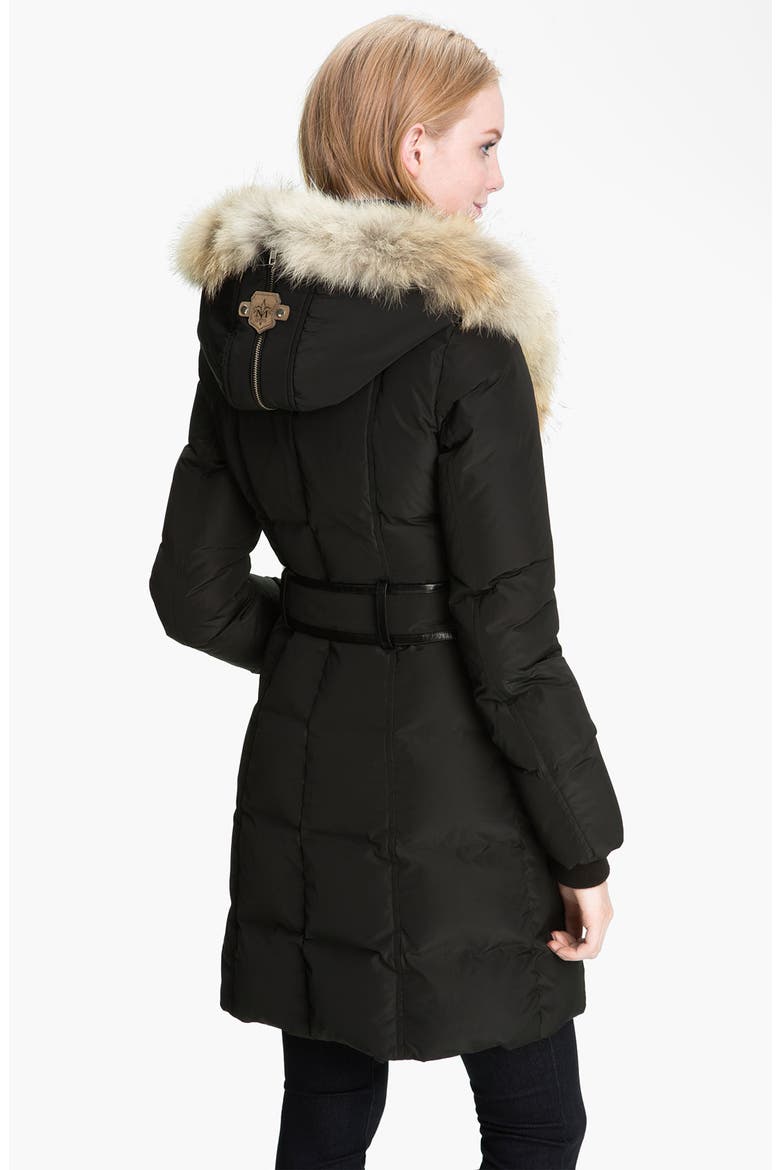 Long Down Coat with Genuine Coyote & Rabbit Fur, Alternate, color, BLACK