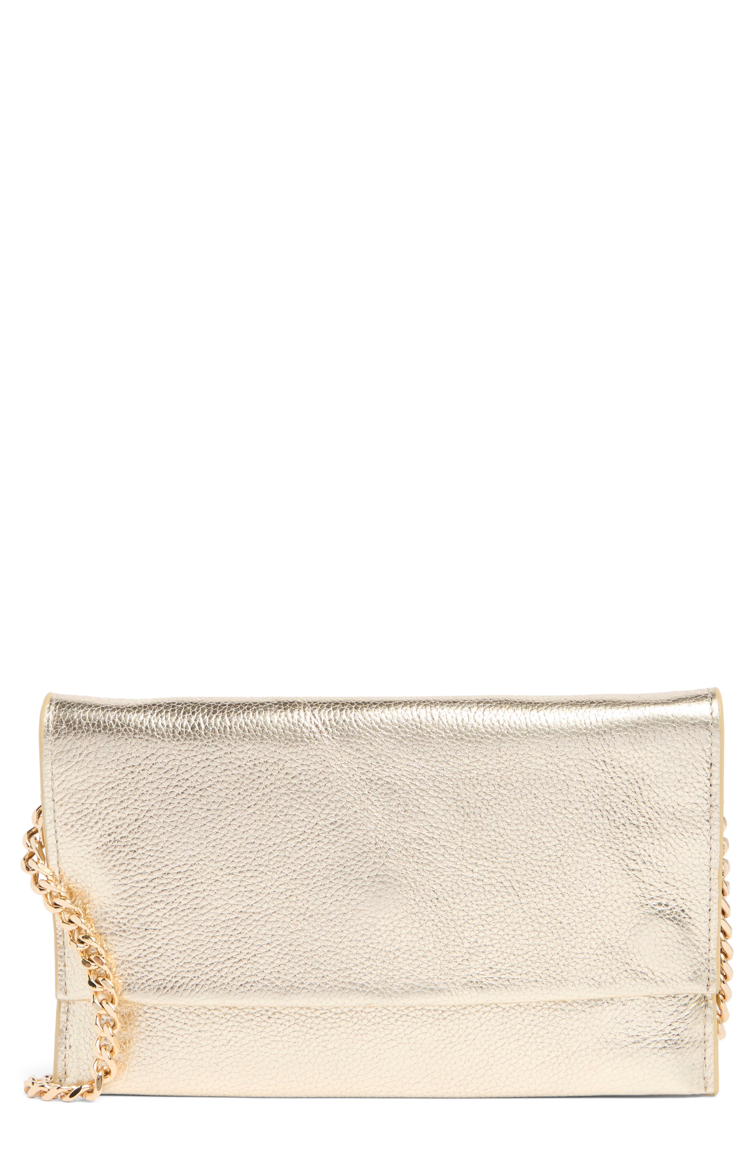 Rebecca Minkoff Lou Metallic Leather Convertible Clutch, Main, color, 