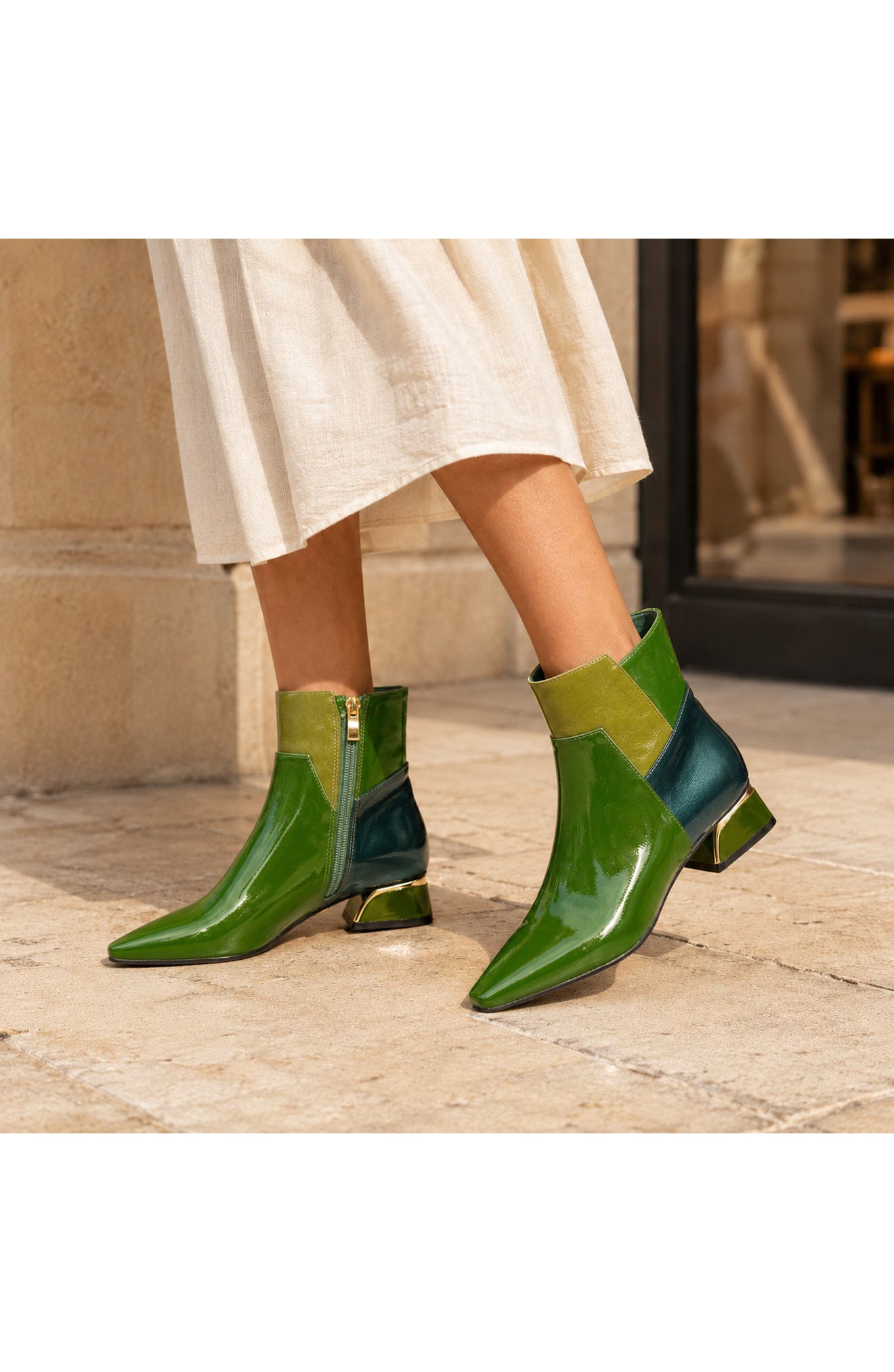 Rudy Faux Leather Pointed Toe Bootie, Alternate, color, GREEN MULTI