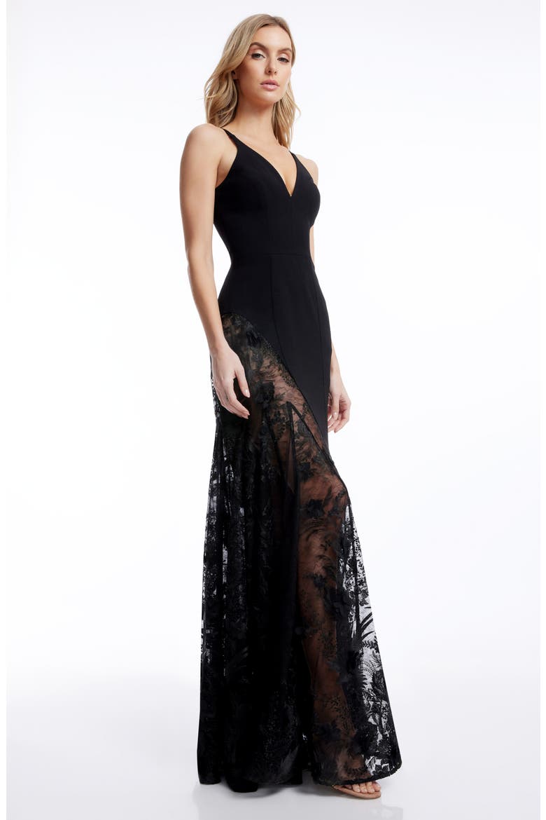 Gianna Lace Panel Crepe EveningGown, Alternate, color, BLACK
