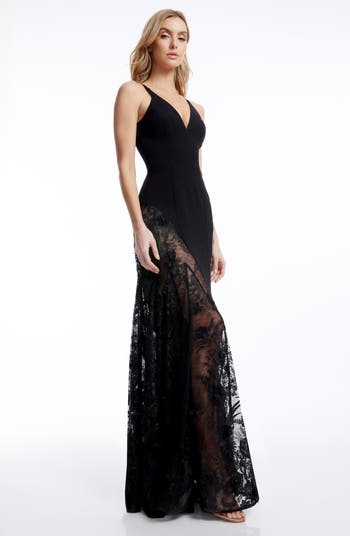 Gianna Lace Panel Crepe EveningGown