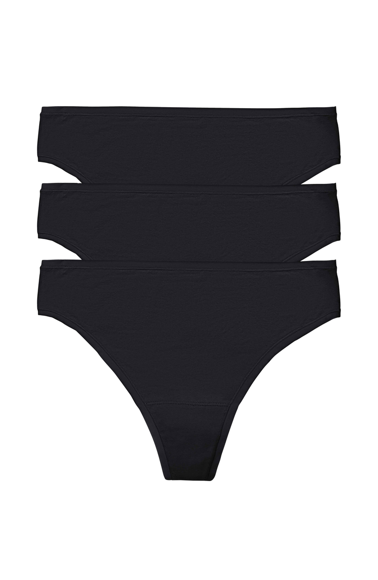 Natori Bliss Bare Cotton Thong 3-Pack, Main, color, Black