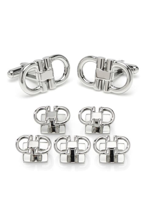 Horsebit Stainless Steel Cuff Links & Studs Set