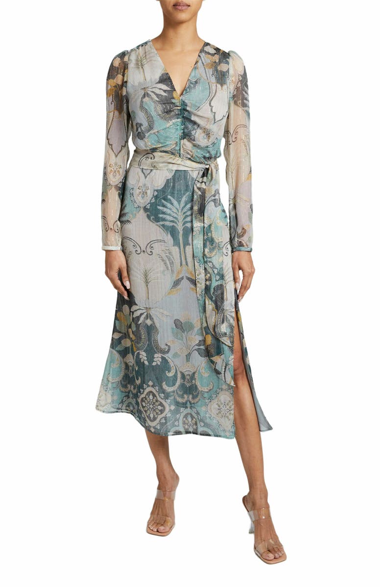 Santorelli BLAIRE Midi Dress in Printed Silk Crinkle Chiffon, Main, color, 