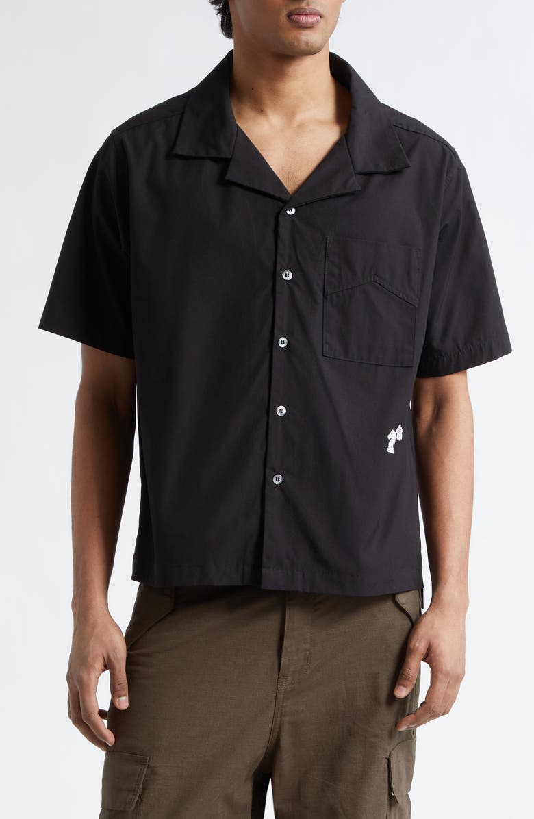 Rhude Logo Camp Shirt, Main, color, Black/ White