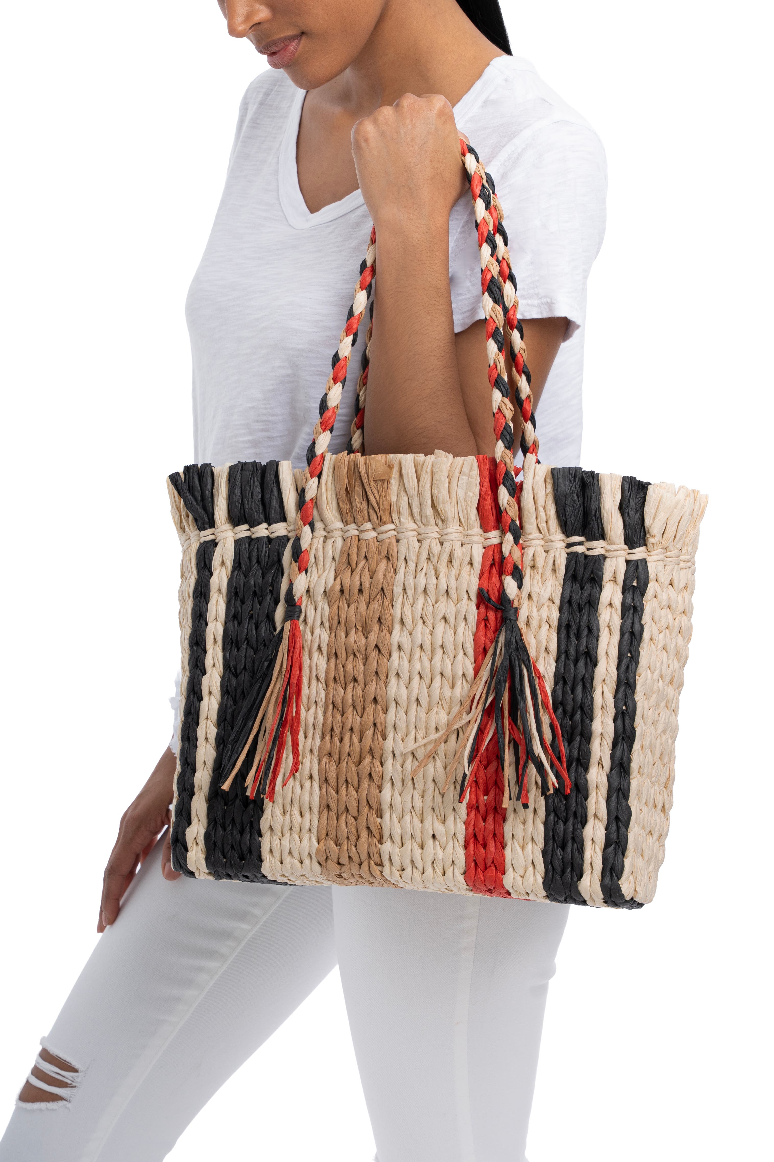 WILT Clothing Torrance Large Tote, Alternate, color, Black/Natural/Red