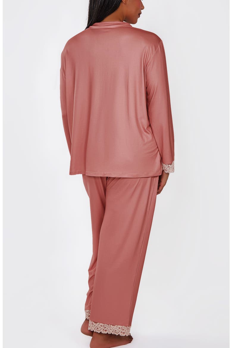 Lace-Trimmed Brushed Knit Pajama Set, Alternate, color, Mauve