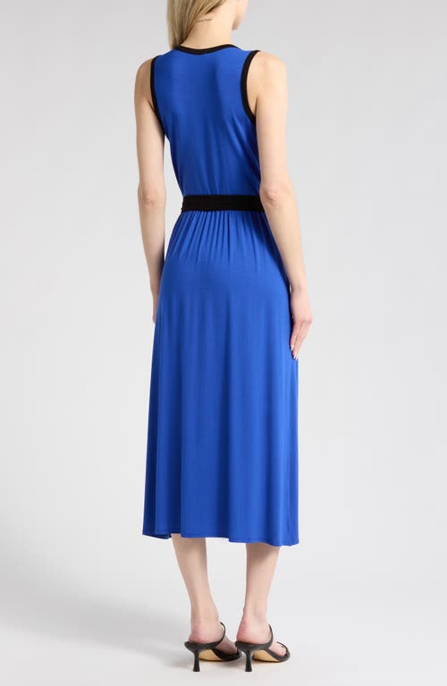 Loveappella Faux Wrap Midi Dress In Blue