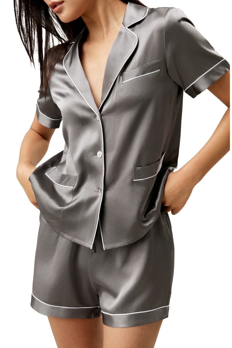 22 Momme Summer Short Silk Pajama Set, Main, color, Dark Gray