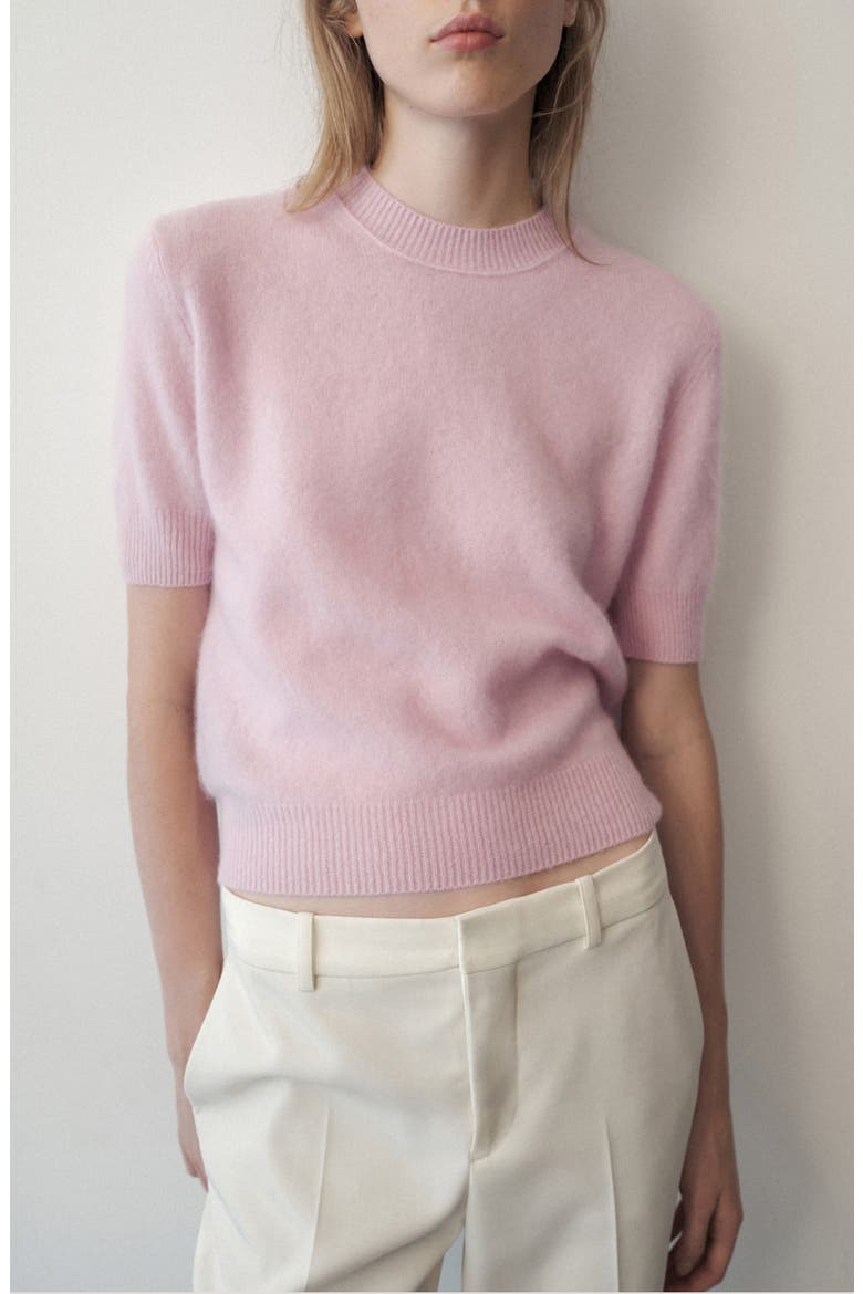 Wool Short Sleeved Sweater, Main, color, PASTEL PINK