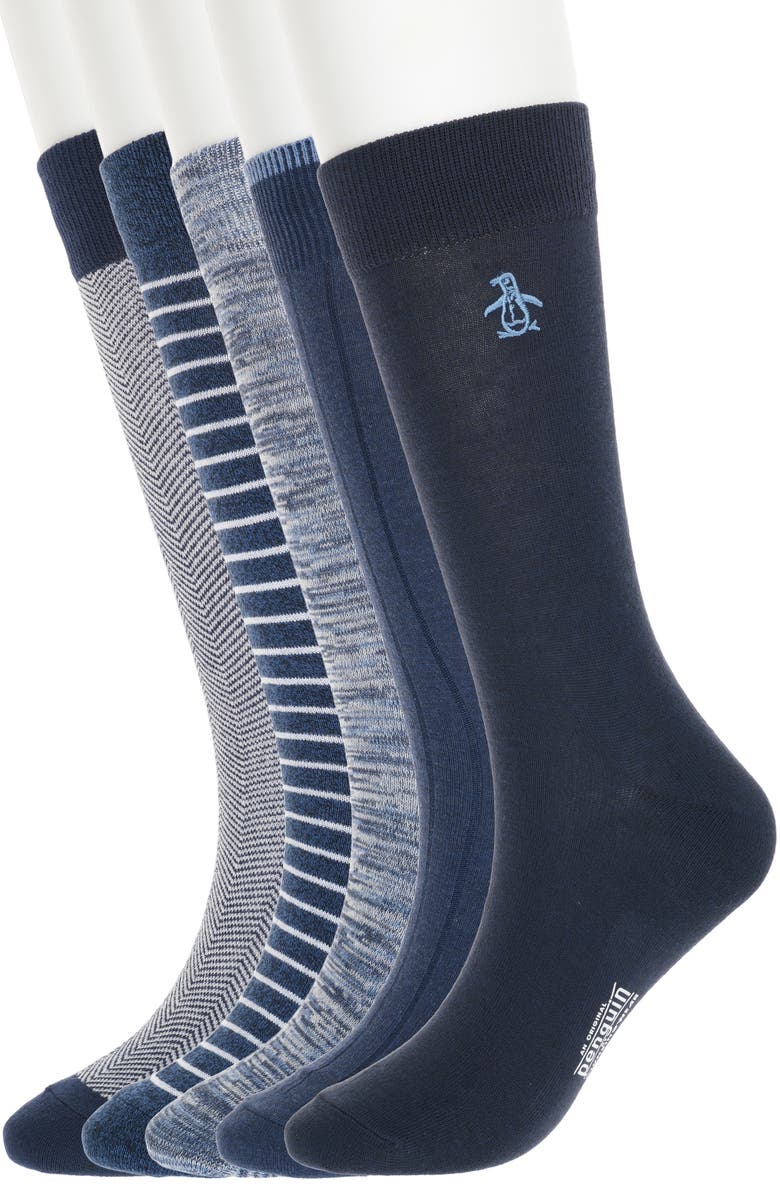 Original Penguin Mixed 5-Pack Assorted Crew Socks, Main, color, Dark Navy