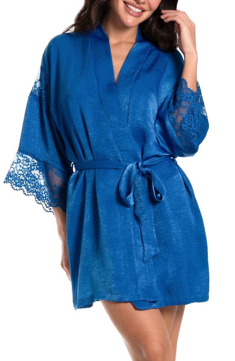 In Bloom by Jonquil Lace Trim Satin Wrap, Main, color, True Blue