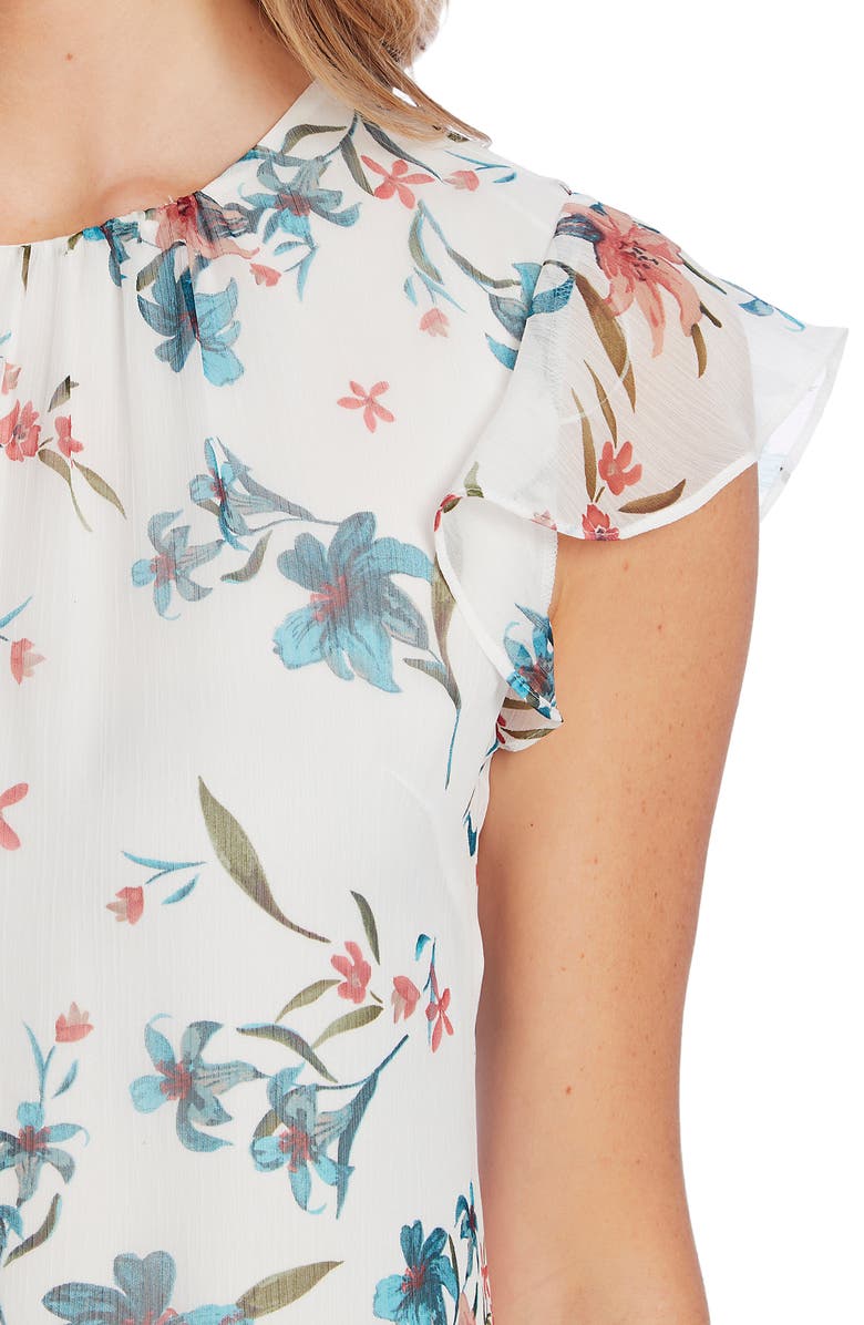 CeCe Expresive Lillies Flutter Sleeve Dress, Alternate, color, Soft Ecru