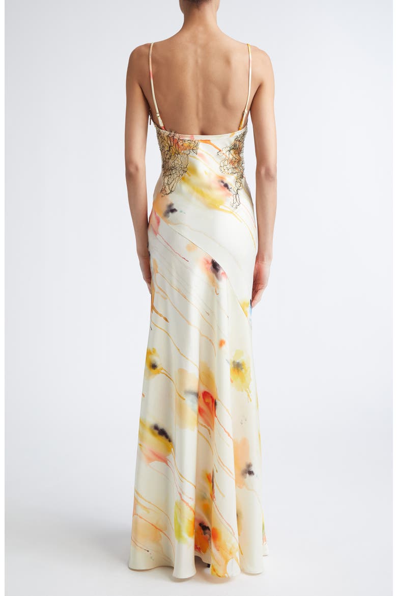 Watercolor Floral Bias Cut Satin Slipdress, Alternate, color, LIMONCELLO MULTI