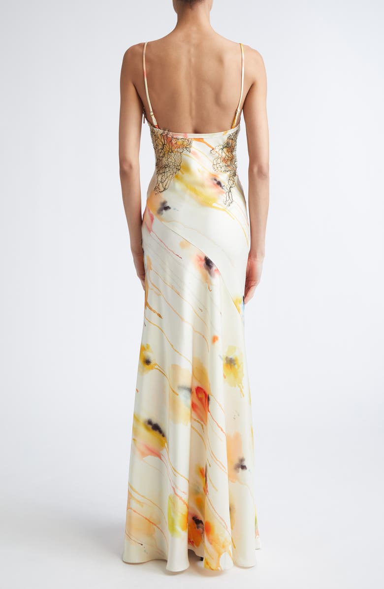 Jason Wu Collection Watercolor Floral Bias Cut Satin Slipdress, Alternate, color, Limoncello Multi