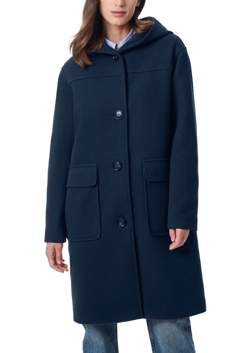 Bernardo Longline Hooded Coat, Main, color, Navy