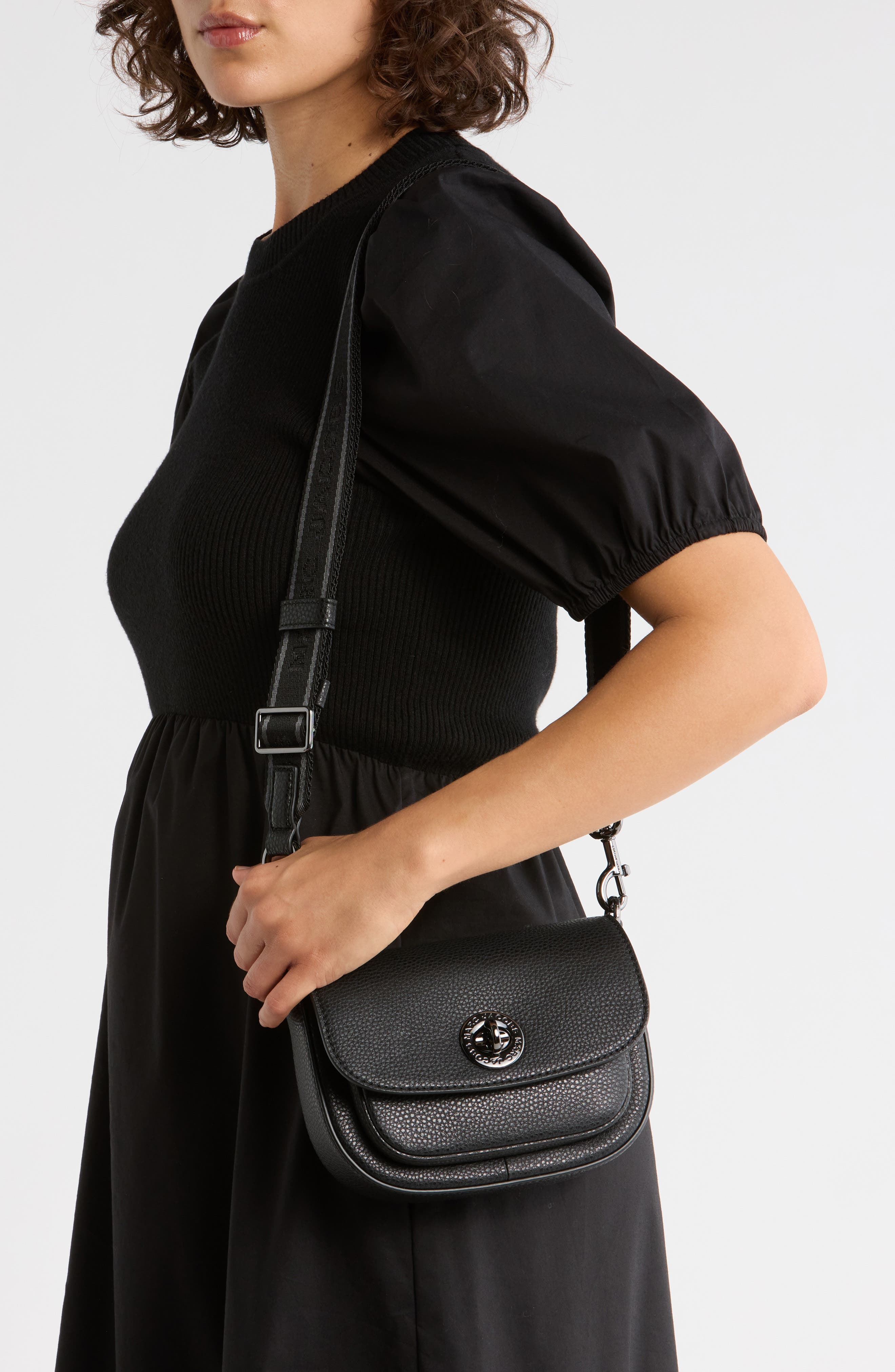 Marc Jacobs Small DTM Signet Turnlock Saddle Bag, Alternate, color, Black