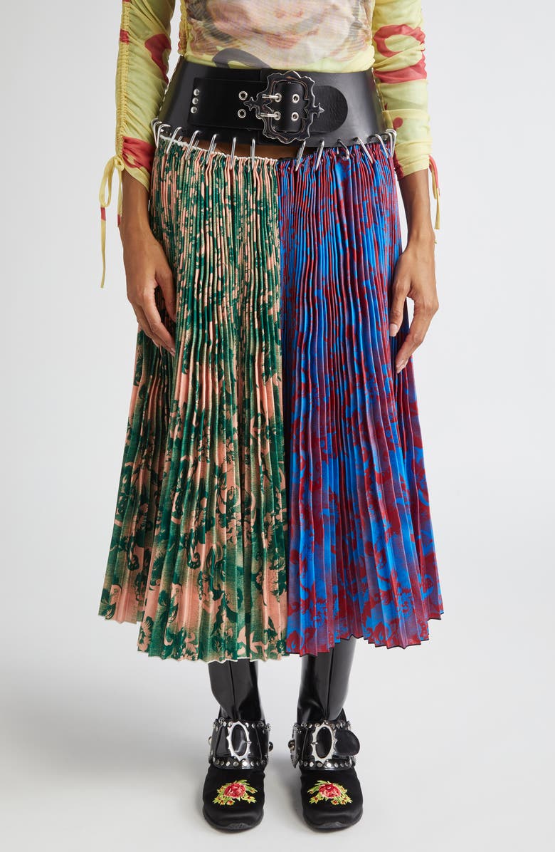 Chopova Lowena Mosey Mixed Print Pleated Taffeta Carabiner Skirt, Main, color,
