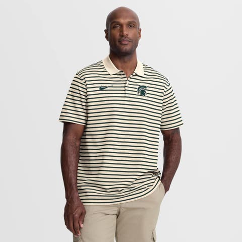 Men's Nike Cream Michigan State Spartans Primary Logo Striped Dri-FIT Polo