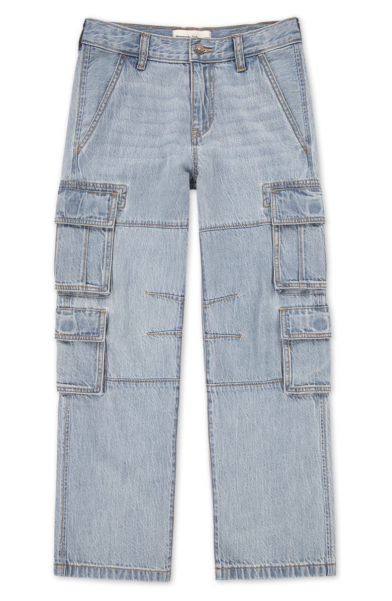 abercrombie kids Kids' Baggy Denim Cargo Pants, Main, color, Lcmgoat